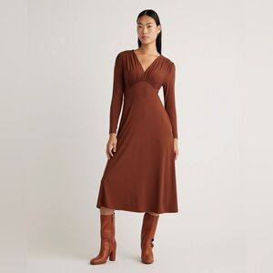 NWOT Quince Tencel Jersey V-Neck Long Sleeve Midi Dress